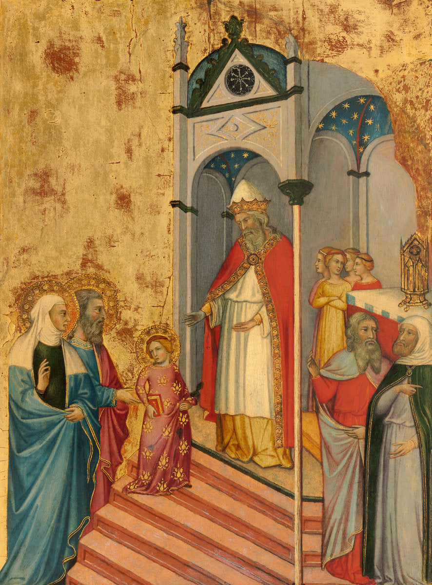 The Presentation of the Virgin in the Temple by Andrea di Bartolo (Sienese, active  from 1389 - died 1428), 16X12"(A3)Poster Print