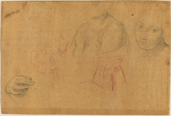 Sketches of Heads and Hands by Pompeo Batoni (Italian, 1708 - 1787), 16X12"(A3)Poster Print