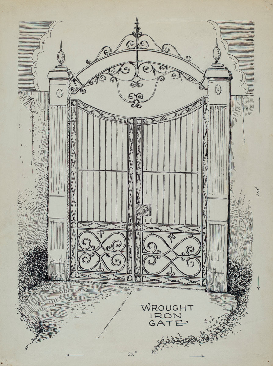 Wrought and Cast Iron Gates by Al Curry (American, active c. 1935), 16X12"(A3)Poster Print