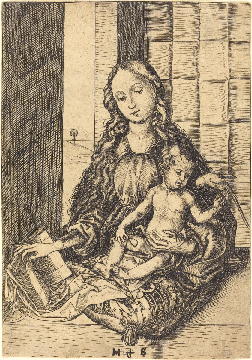 Madonna with a Parrot by Martin Schongauer (German, c. 1450 - 1491), 16X12"(A3)Poster Print