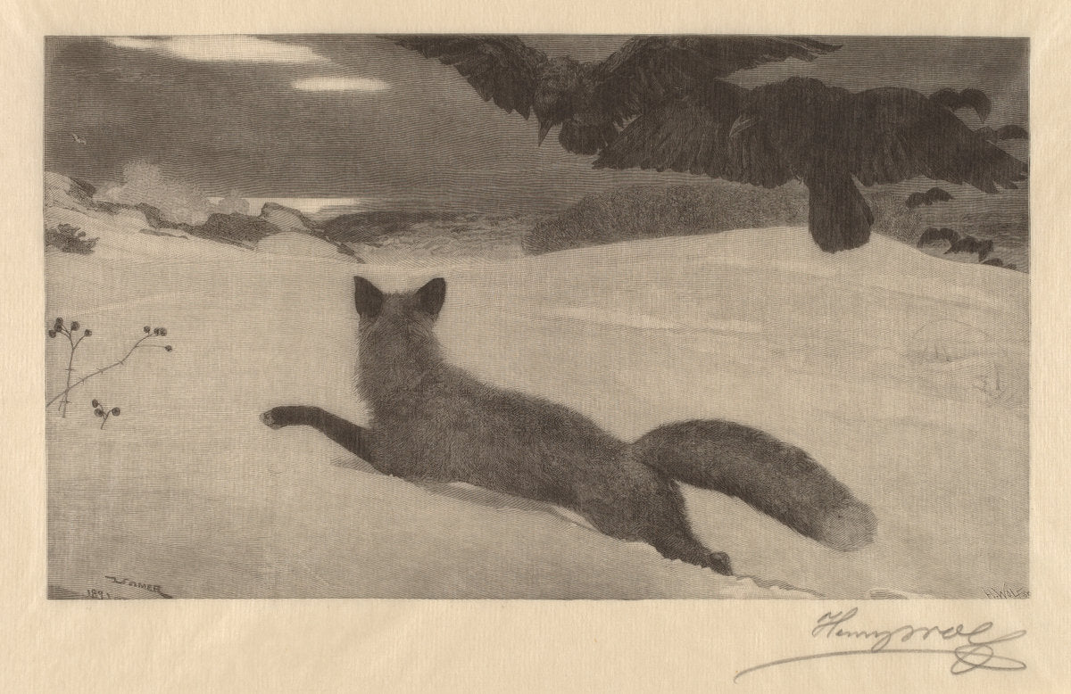 Winter, the Fox Hunt by Henry Wolf after Winslow Homer (American, 1852 - 1916), 16X12"(A3)Poster Print