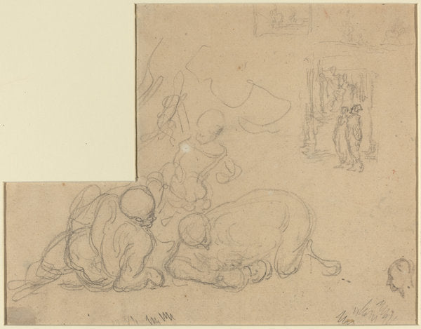 Sheet of Studies with Two Large Men on the Ground by Honoré Daumier (French, 1808 - 1879), 16X12"(A3)Poster Print