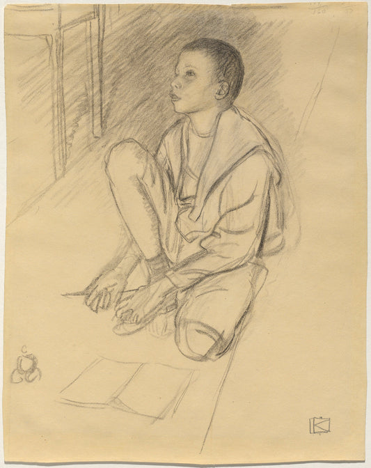 The Artist's Son Wolf Crouching on the Floor by Leopold von Kalckreuth (German, 1855 - 1928), 16X12"(A3)Poster Print