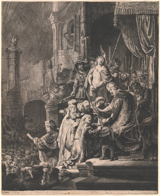 Christ before Pilate: Large Plate by Rembrandt van Rijn (Dutch, 1606 - 1669), 16X12"(A3)Poster Print