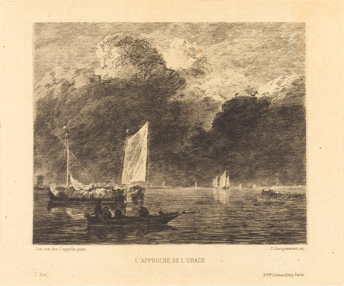 L'Approche de l'Orage (The Storm's Approach) by Jules-Ferdinand Jacquemart after Jan van de Cappelle (French, 1837 - 1880), 16X12"(A3)Poster Print