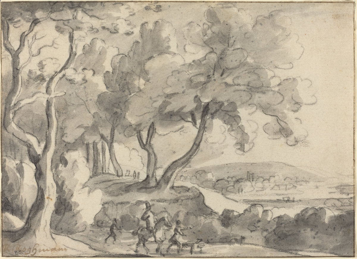 Horseman and Attendants at the Edge of a Wood by Roelant Roghman (Dutch, 1627 - 1692), 16X12"(A3)Poster Print