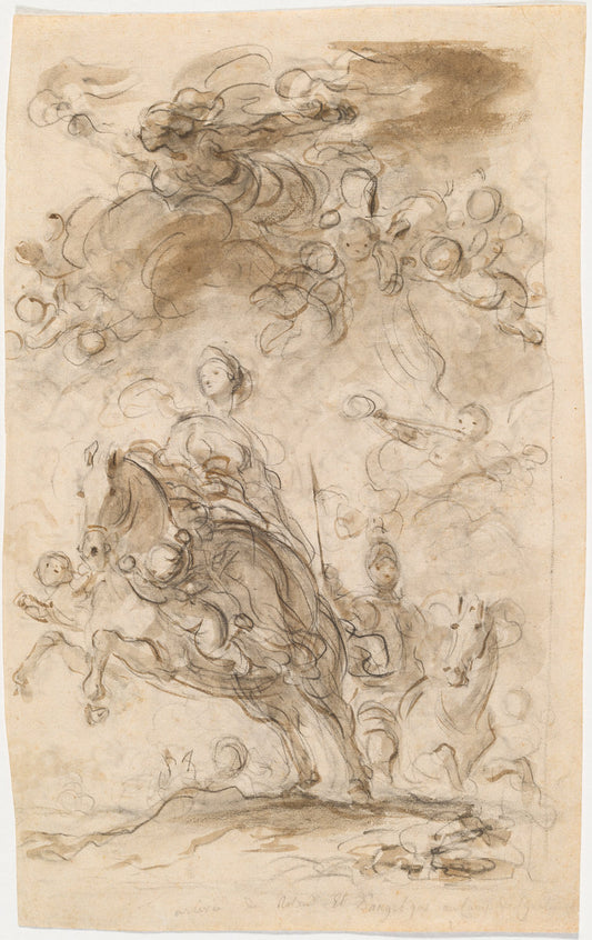 Orlando and Angelica Arrive at Charlemagne's Camp by Jean-Honoré Fragonard (French, 1732 - 1806), 16X12"(A3)Poster Print