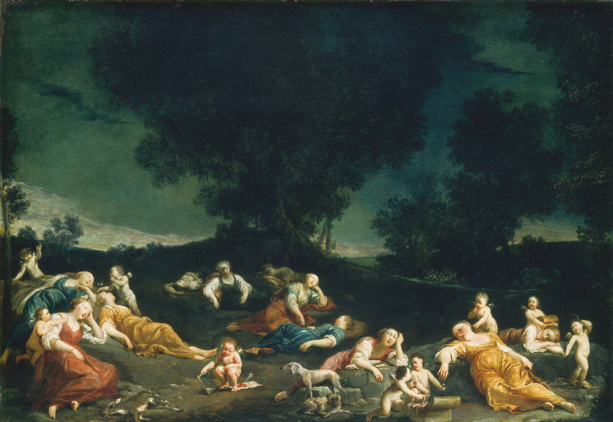 Cupids Disarming Sleeping Nymphs by Giuseppe Maria Crespi (Italian, 1665 - 1747), 16X12"(A3)Poster Print