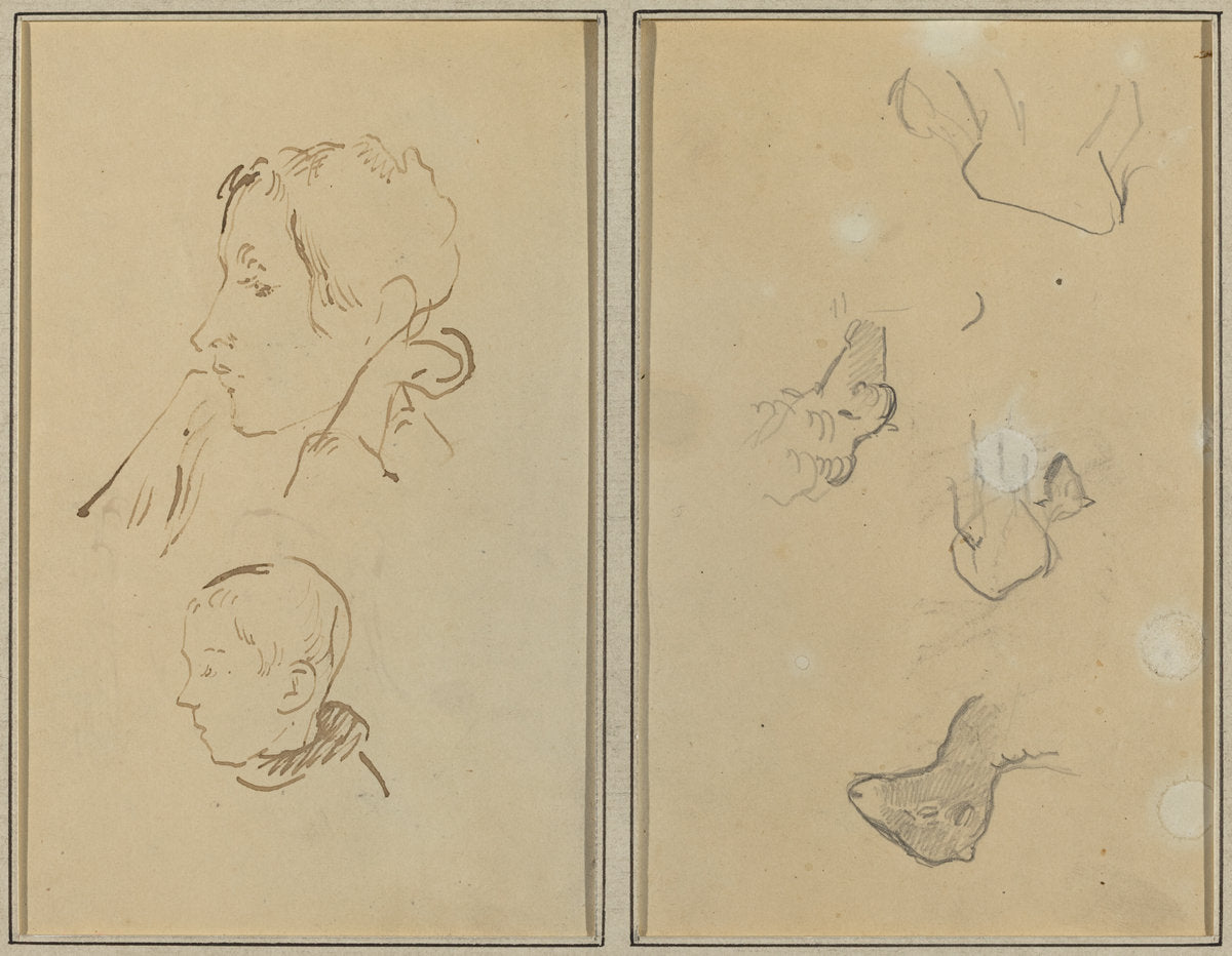 Two Heads; Studies of Sheep [recto] by Paul Gauguin (French, 1848 - 1903), 16X12"(A3)Poster Print