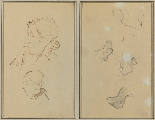 Two Heads; Studies of Sheep [recto] by Paul Gauguin (French, 1848 - 1903), 16X12"(A3)Poster Print