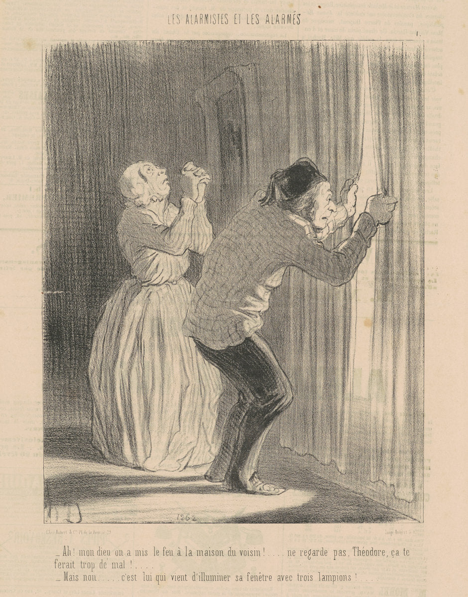 Ah! Mon dieu on a mis le feu a la maison du voisin ... by Honoré Daumier (French, 1808 - 1879), 16X12"(A3)Poster Print