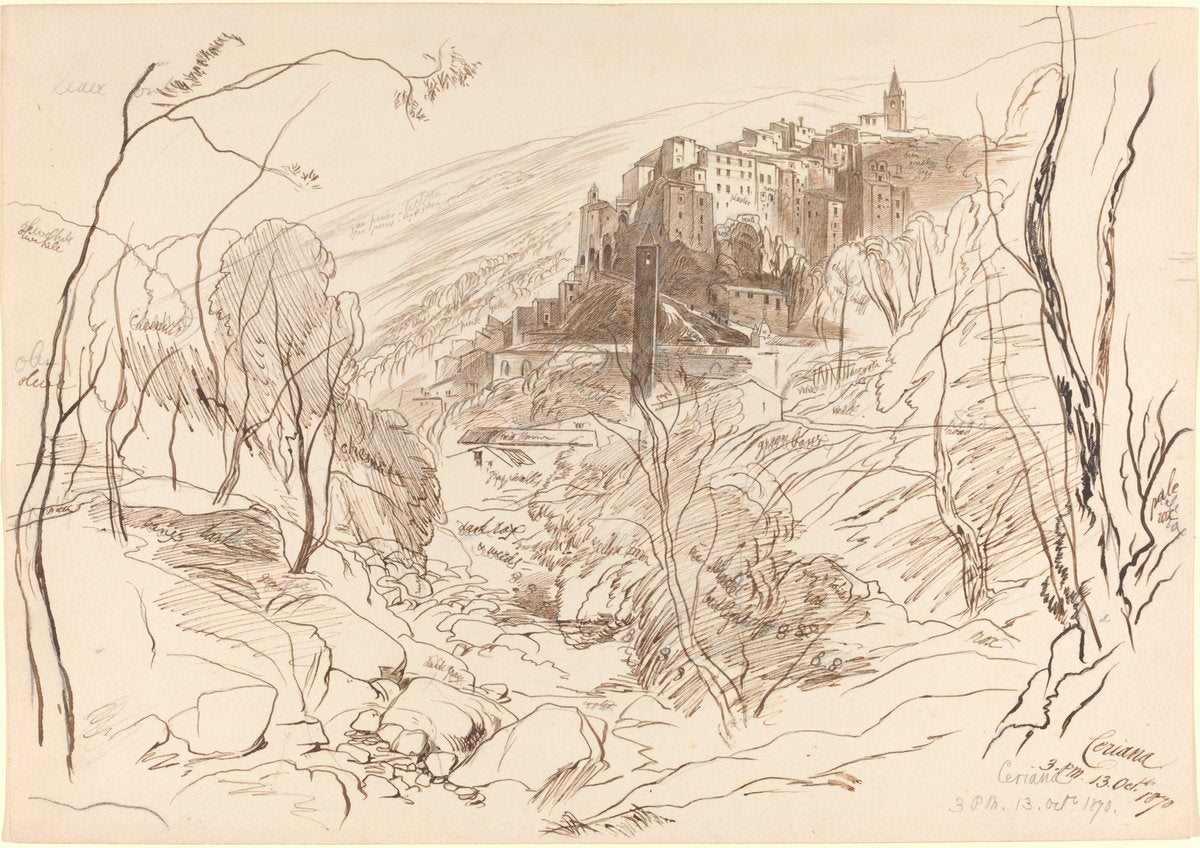 View of Ceriana by Edward Lear (British, 1812 - 1888), 16X12"(A3)Poster Print