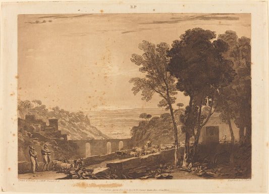 The Bridge and Goats by Joseph Mallord William Turner and Frederick Christian Lewis I (British, 1779 - 1856), 16X12"(A3)Poster Print