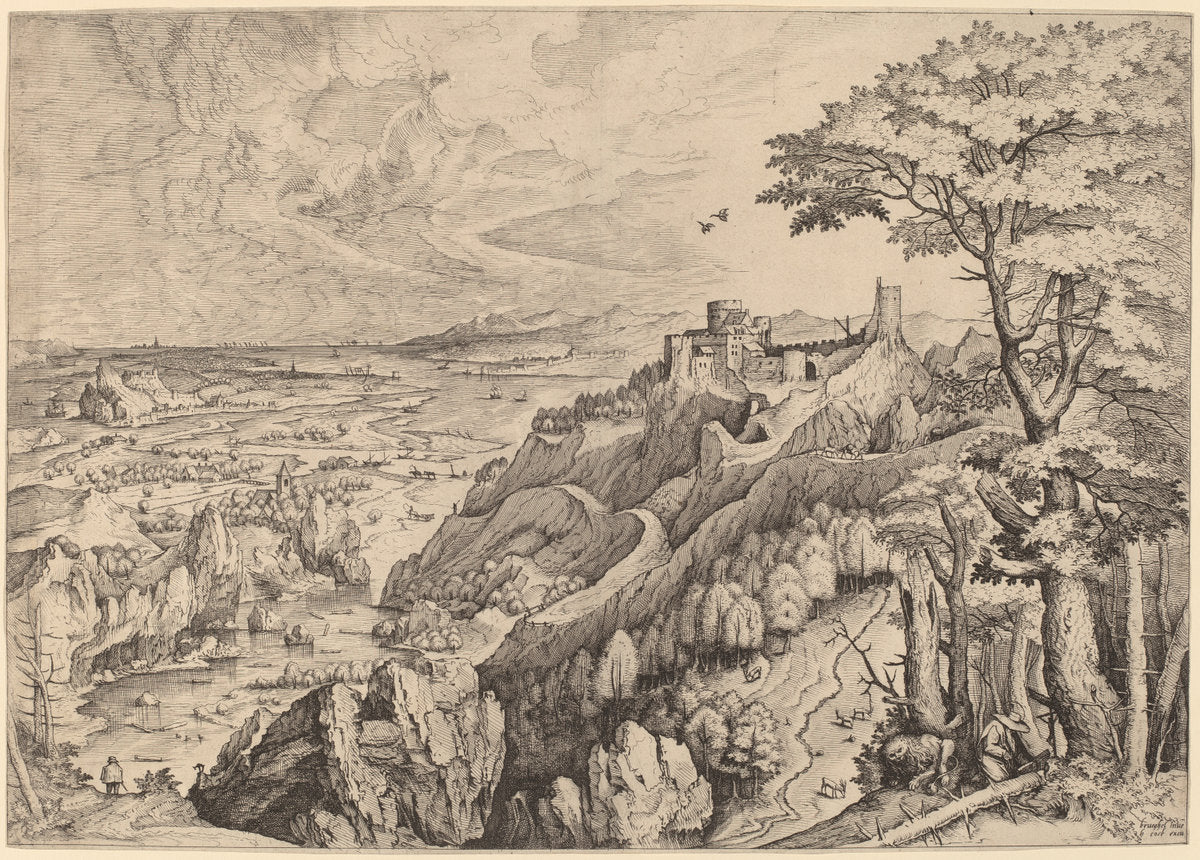 S. Hieronymus in Deserto (Saint Jerome in the Desert) by Johannes and Lucas van Doetechum after Pieter Bruegel the Elder (Dutch, active 1554/1572; died before 1589), 16X12"(A3)Poster Print