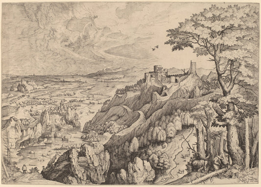S. Hieronymus in Deserto (Saint Jerome in the Desert) by Johannes and Lucas van Doetechum after Pieter Bruegel the Elder (Dutch, active 1554/1572; died before 1589), 16X12"(A3)Poster Print