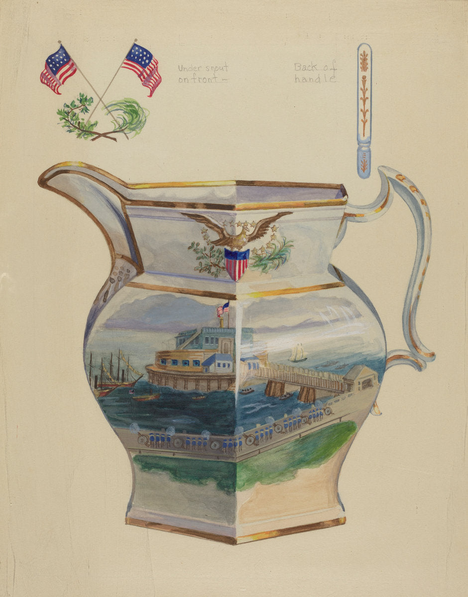 Glazed Stone China Pitcher by Charles Caseau (American, active c. 1935), 16X12"(A3)Poster Print