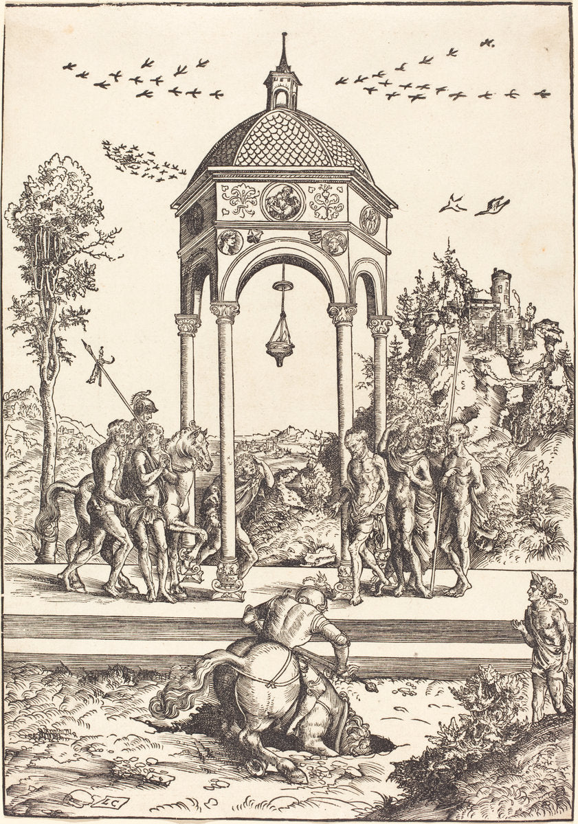 Marcus Curtius Plunging into the Chasm by Lucas Cranach the Elder (German, 1472 - 1553), 16X12"(A3)Poster Print