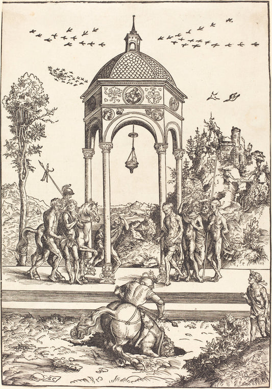 Marcus Curtius Plunging into the Chasm by Lucas Cranach the Elder (German, 1472 - 1553), 16X12"(A3)Poster Print