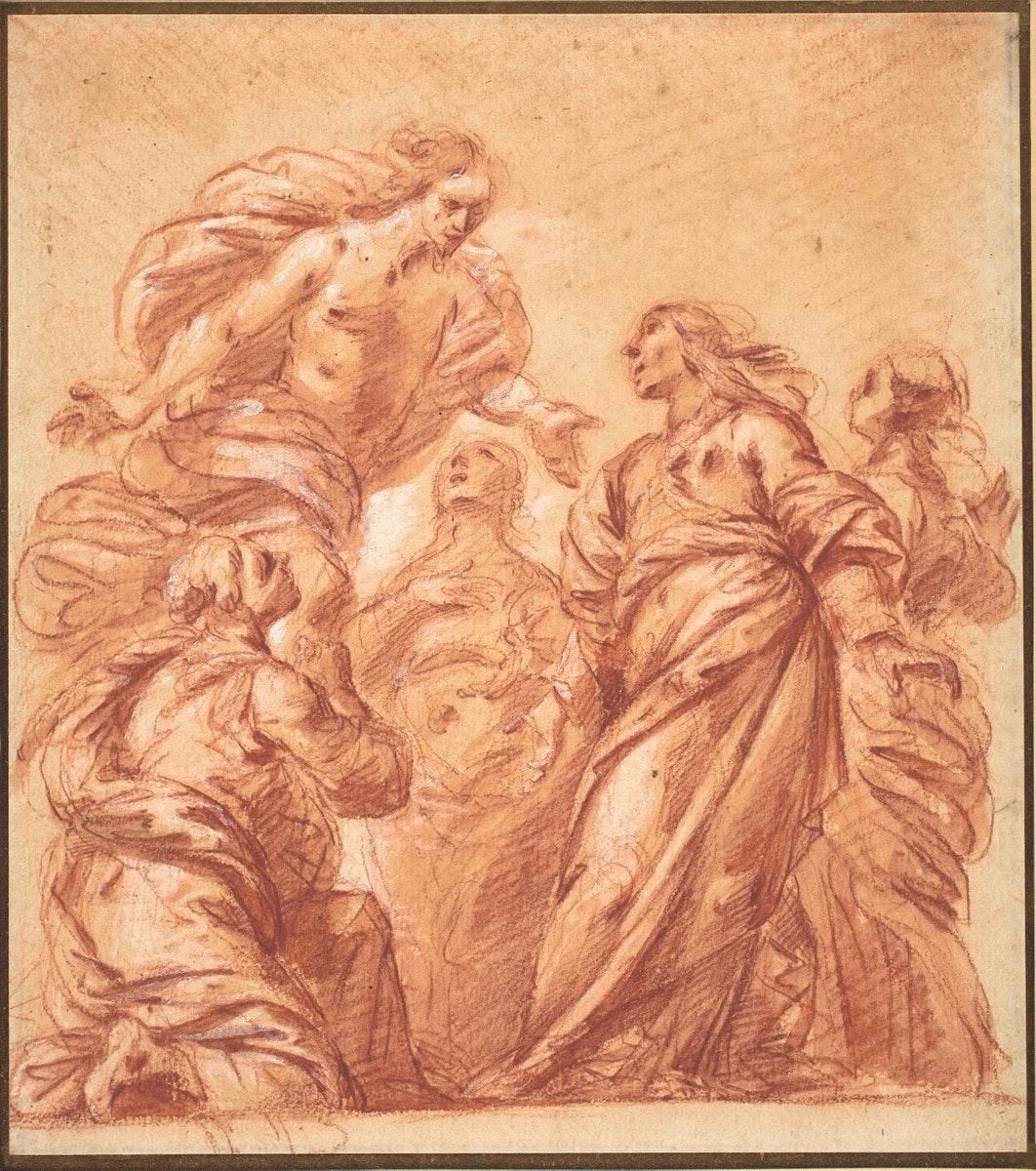 Christ Appearing to the Three Marys by Bartolomeo Biscaino (Italian, 1632 - 1657), 16X12"(A3)Poster Print