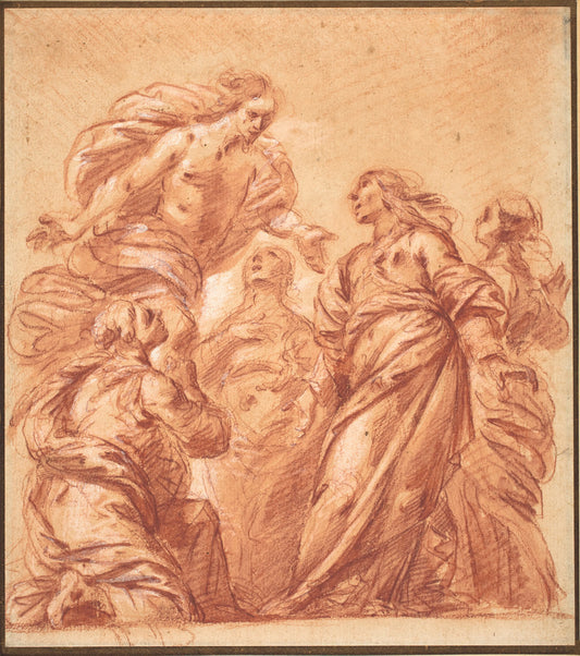 Christ Appearing to the Three Marys by Bartolomeo Biscaino (Italian, 1632 - 1657), 16X12"(A3)Poster Print