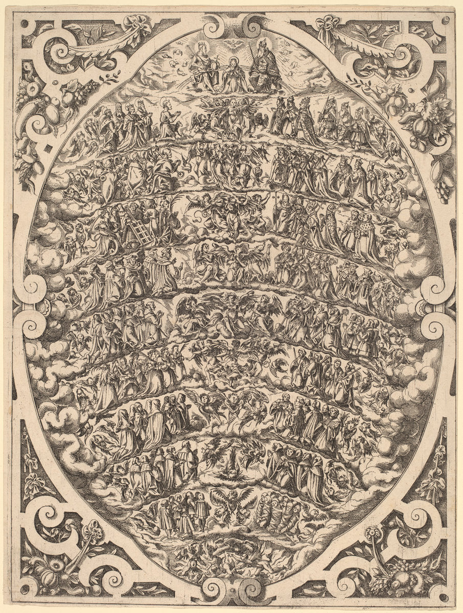 The Hierarchy of the Heavens by Jost Amman (Swiss, 1539 - 1591), 16X12"(A3)Poster Print