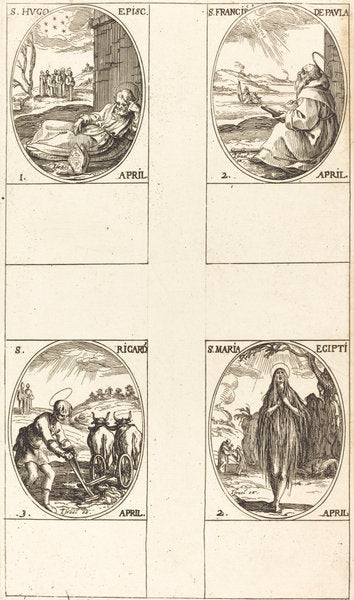 St. Hugo; St. Francis of Paula; St. Mary of Egypt; St. Richard by Jacques Callot (French, 1592 - 1635), 16X12"(A3)Poster Print