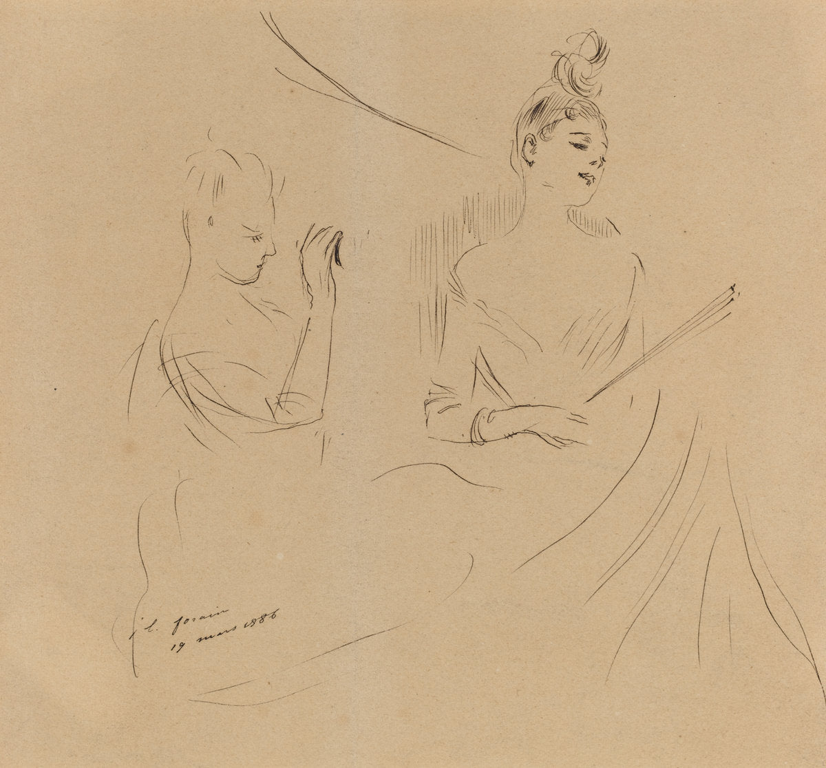 Two Ladies in a Loge by Jean-Louis Forain (French, 1852 - 1931), 16X12"(A3)Poster Print