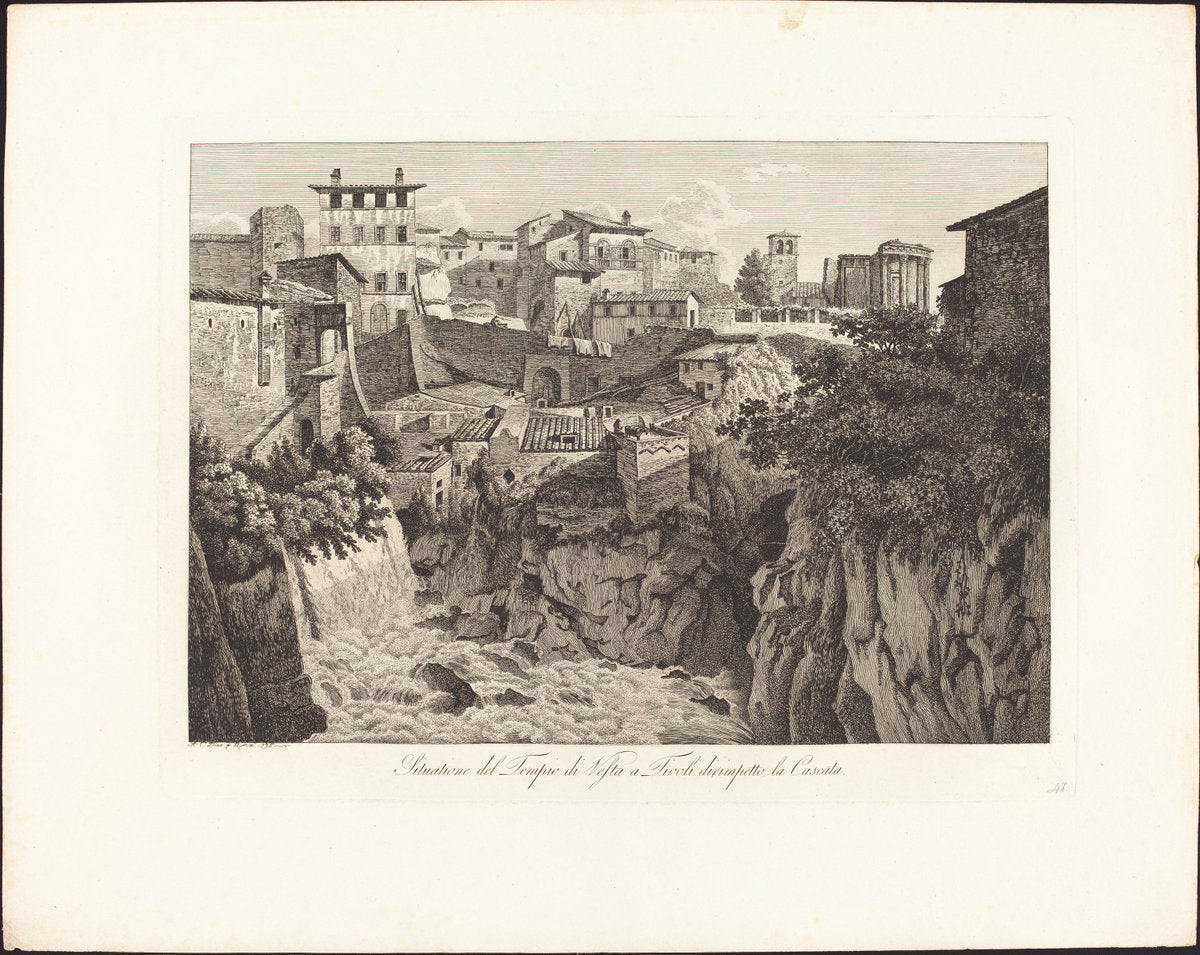 Situatione del Tempio di Vesta a Tivoli, dirimpetto la Cascata by Albert Christoph Dies (Austrian, 1755 - 1822), 16X12"(A3)Poster Print