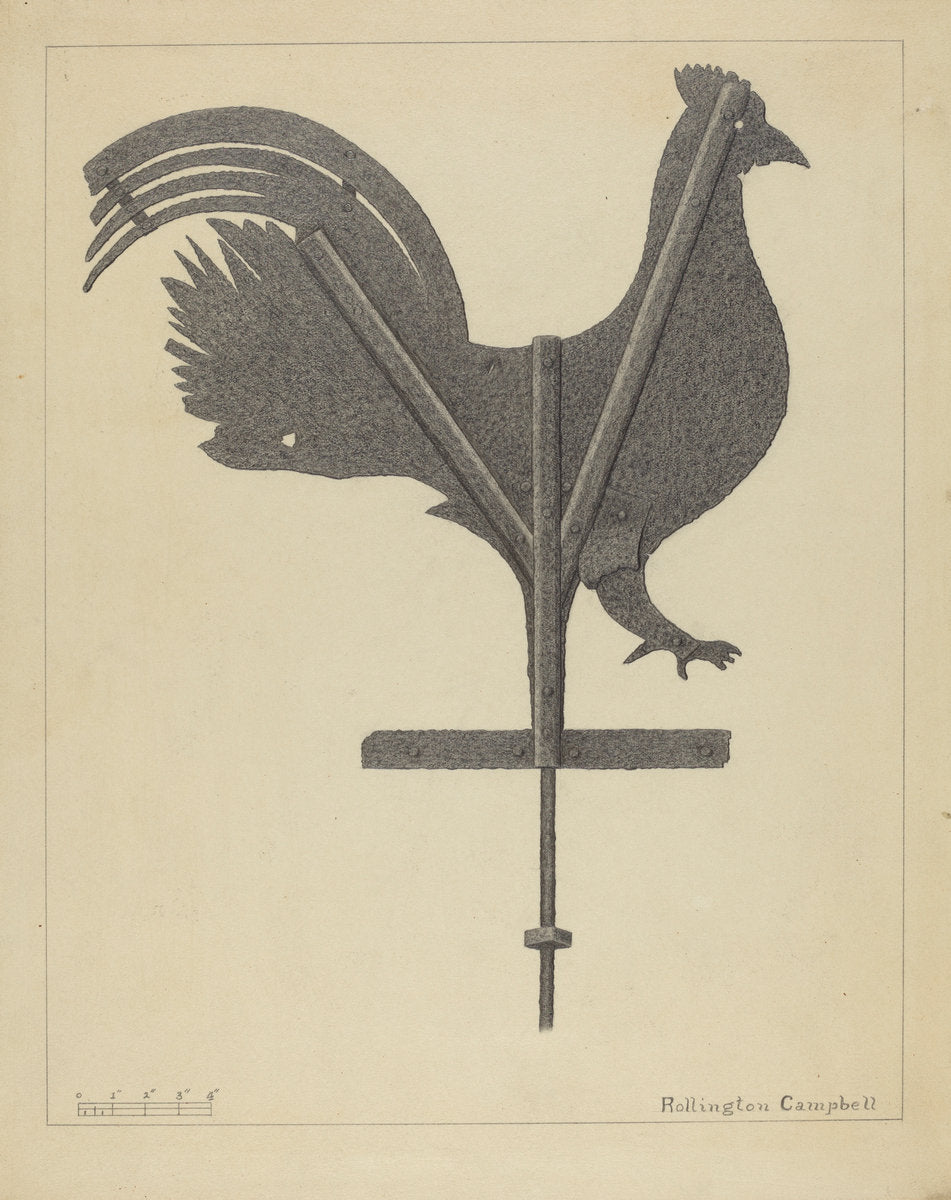 Weather Vane - Cock by Rollington Campbell (American, active c. 1935), 16X12"(A3)Poster Print