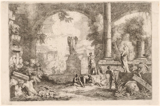 Capriccio of Antique Ruins with Men Gazing at a Classical Orator by Marco Ricci (Venetian, 1676 - 1729), 16X12"(A3)Poster Print