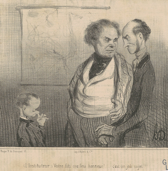 L'instituteur: votre fils me fera honneur!... by Honoré Daumier (French, 1808 - 1879), 16X12