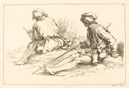 Seated Shepherd Boys by François Boucher after Abraham Bloemaert (French, 1703 - 1770), 16X12"(A3)Poster Print
