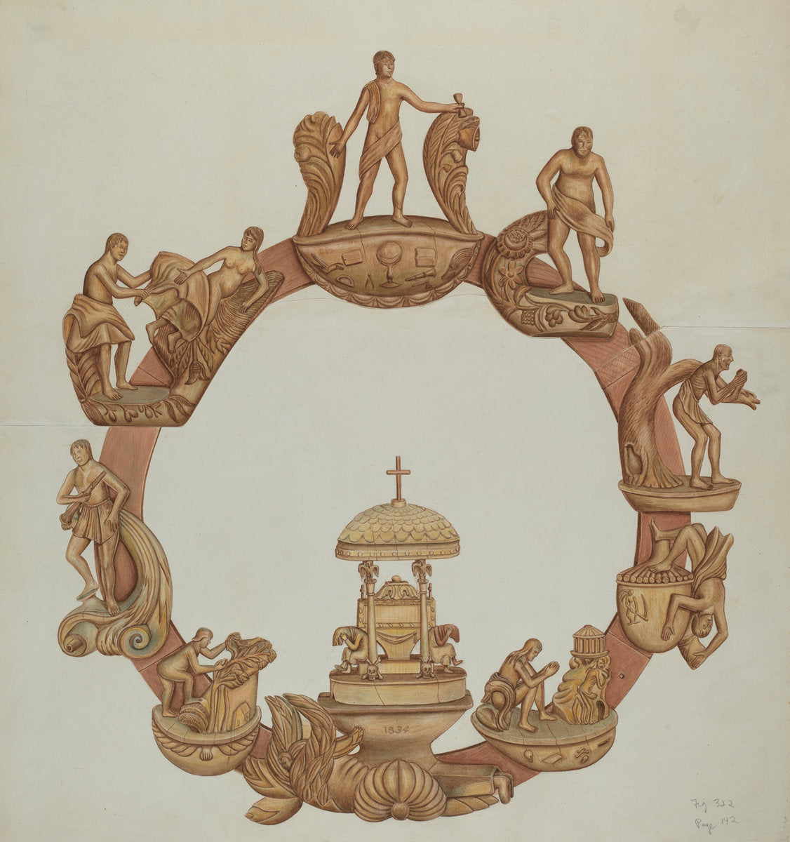 Cycle of Life Carving by Al Curry (American, active c. 1935), 16X12"(A3)Poster Print