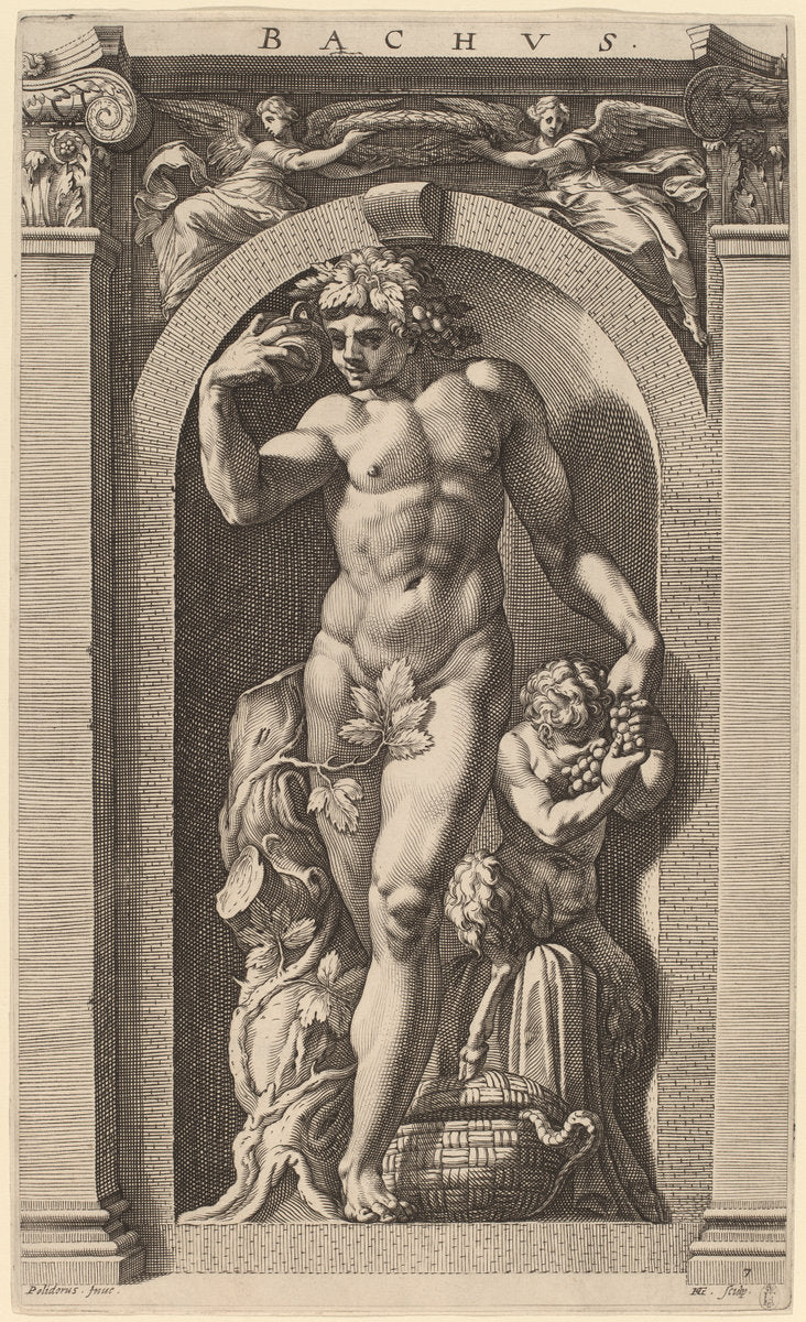 Bacchus by Hendrik Goltzius after Polidoro da Caravaggio (Dutch, 1558 - 1617), 16X12"(A3)Poster Print