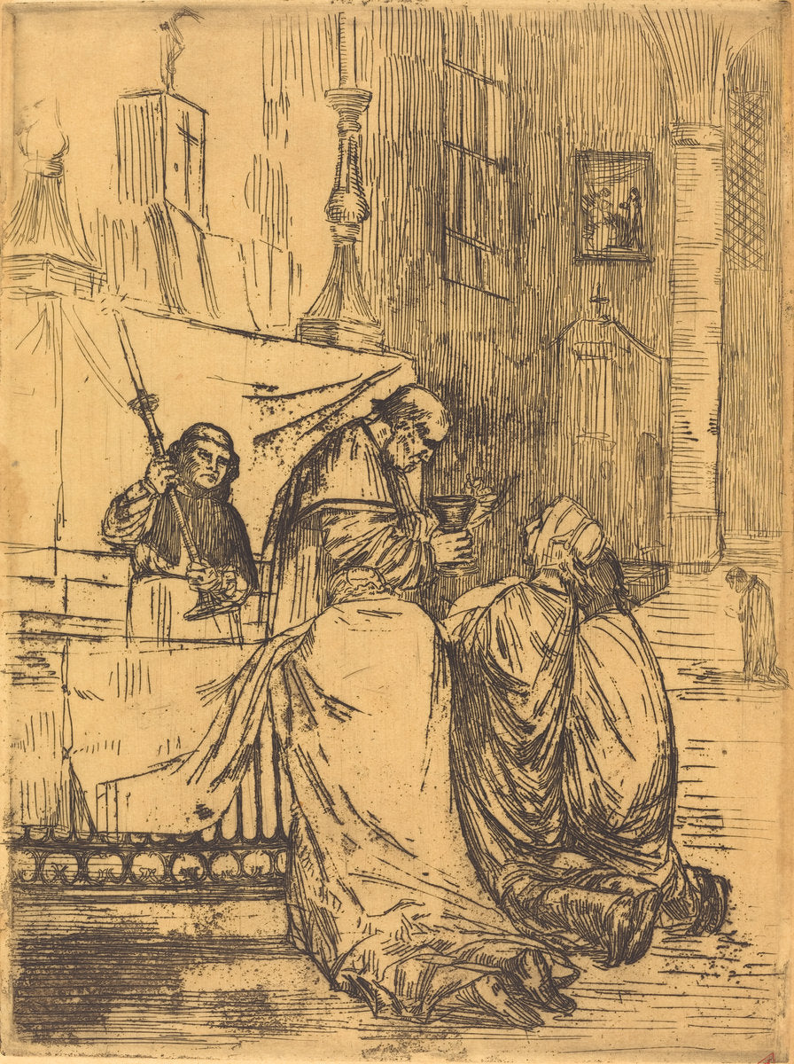 Communion in the Church of Saint Medard (La communion dans l'eglise St.-Medard) by Alphonse Legros (French, 1837 - 1911), 16X12"(A3)Poster Print