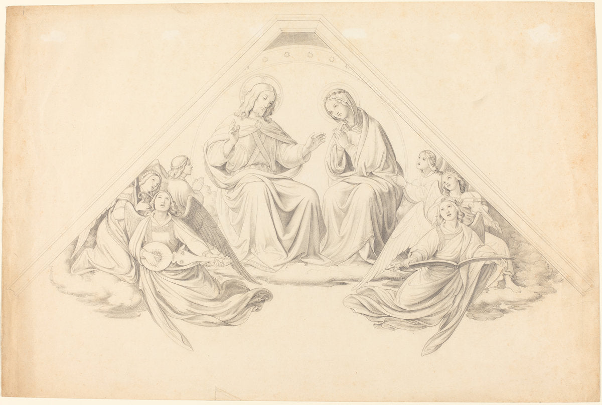 Christ and the Virgin with Music-Making Angels by Johann Friedrich Overbeck (German, 1789 - 1869), 16X12"(A3)Poster Print