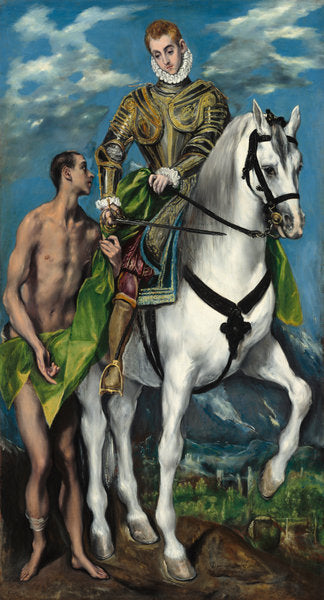 Saint Martin and the Beggar by El Greco (Domenikos Theotokopoulos) (Greek, 1541 - 1614), 16X12"(A3)Poster Print