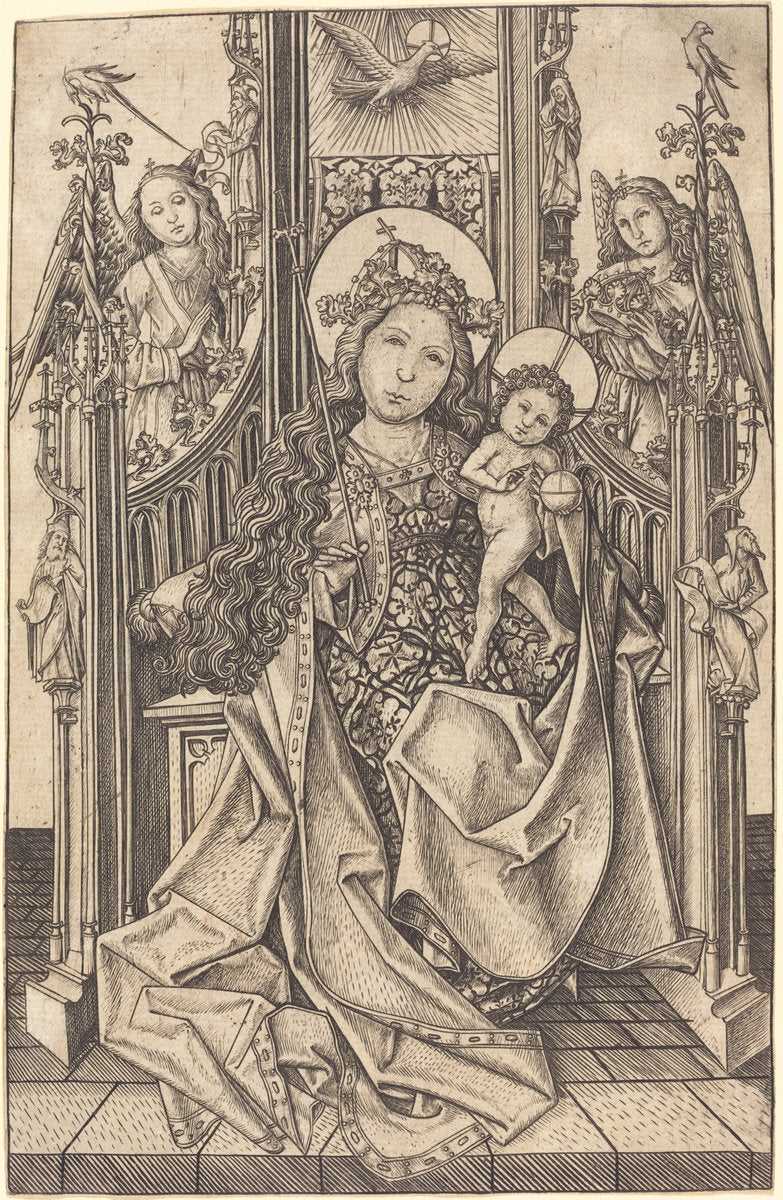 Madonna and Child Enthroned by Master E.S. (German, active c. 1450 - active 1467), 16X12"(A3)Poster Print