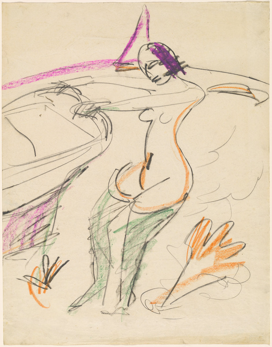 Bather by Ernst Ludwig Kirchner (German, 1880 - 1938), 16X12"(A3)Poster Print