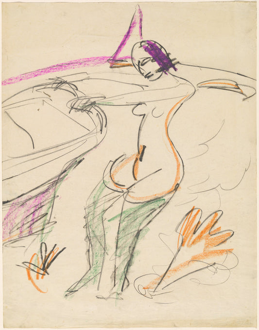 Bather by Ernst Ludwig Kirchner (German, 1880 - 1938), 16X12"(A3)Poster Print
