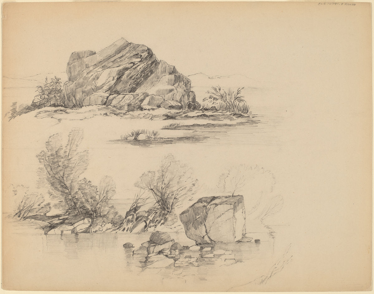 Rocks Along a Lakeshore [recto] by John William Casilear (American, 1811 - 1893), 16X12"(A3)Poster Print
