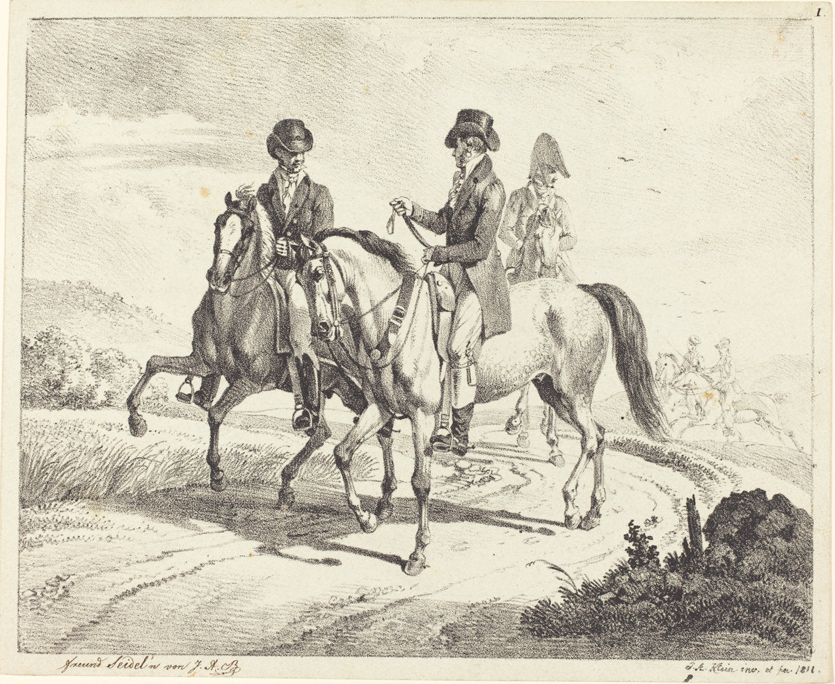 Outing on Horseback by Johann Adam Klein (German, 1792 - 1875), 16X12"(A3)Poster Print