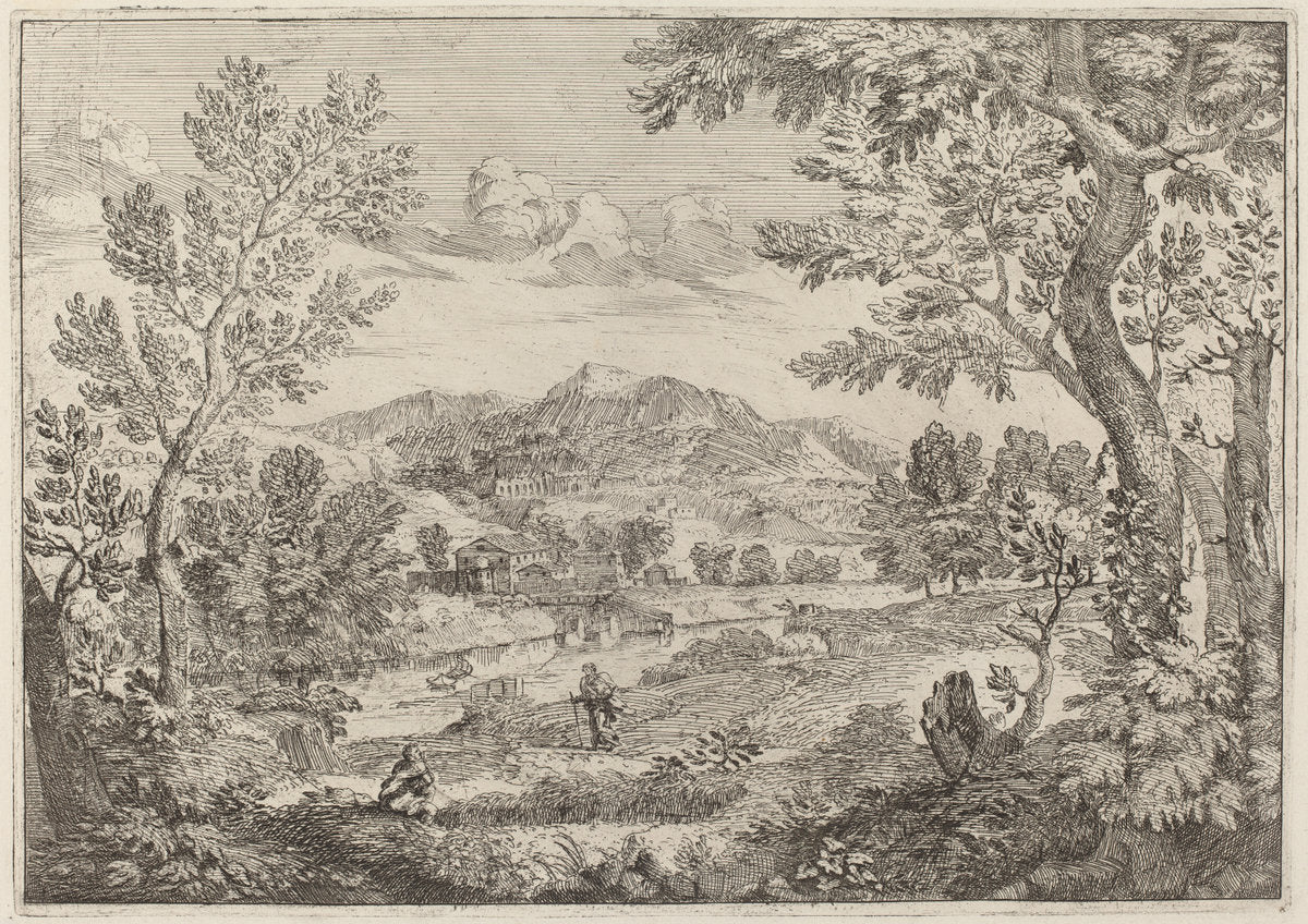 Houses Beside a Mountain by Crescenzio Onofri (Italian, probably 1632 - 1712 or after), 16X12"(A3)Poster Print