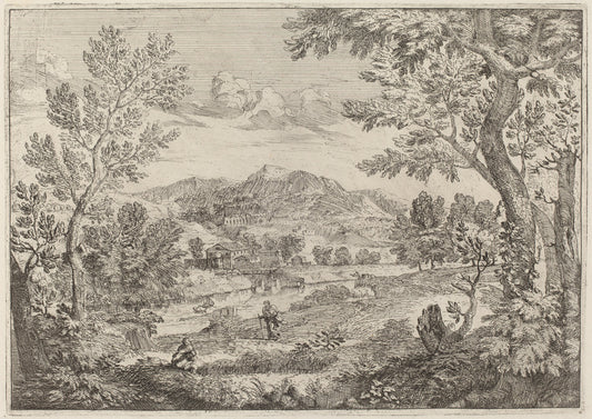 Houses Beside a Mountain by Crescenzio Onofri (Italian, probably 1632 - 1712 or after), 16X12"(A3)Poster Print
