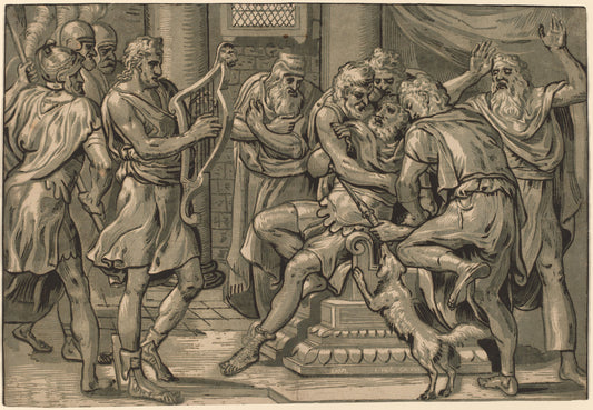 David Playing the Harp before Saul by Frans Floris I (Flemish, c. 1519 - 1570), 16X12"(A3)Poster Print