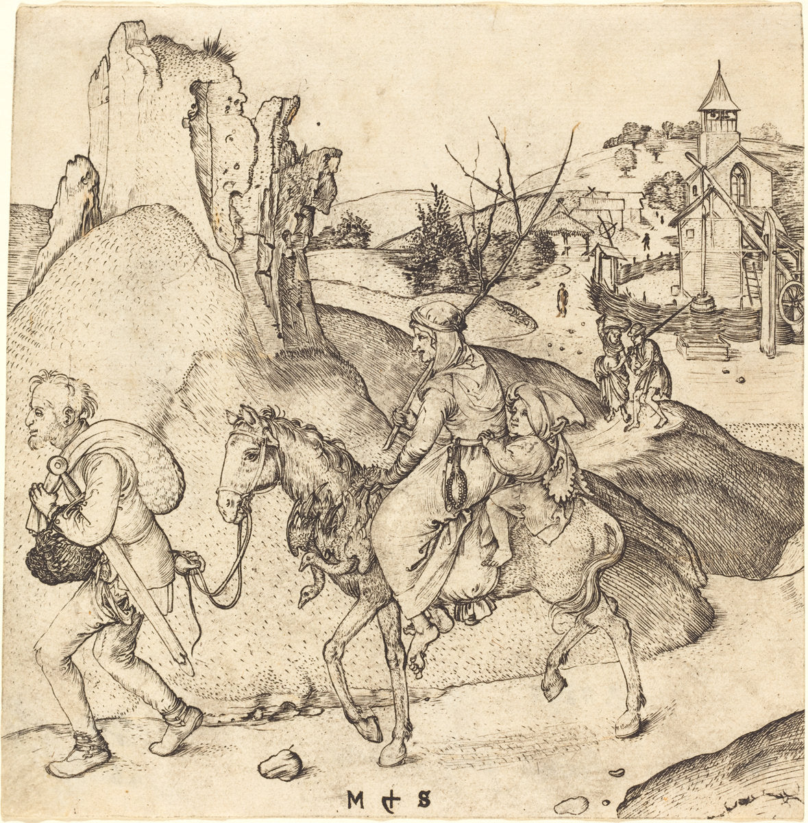 Peasant Family Going to Market by Martin Schongauer (German, c. 1450 - 1491), 16X12"(A3)Poster Print