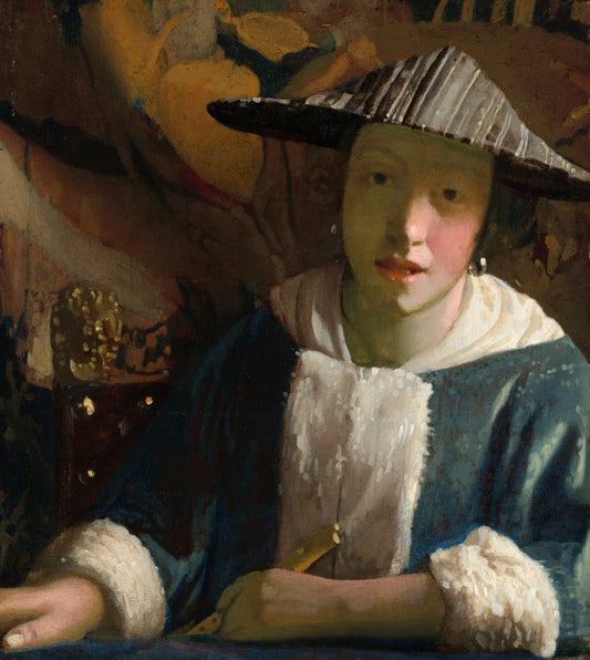 Girl with a Flute by Attributed to Johannes Vermeer (Dutch, 1632 - 1675), 16X12"(A3)Poster Print