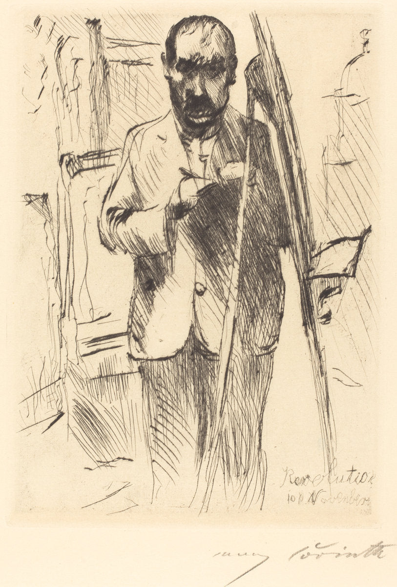 Self-Portrait with Easel (Selbstbildnis an der Staffelei) by Lovis Corinth (German, 1858 - 1925), 16X12"(A3)Poster Print