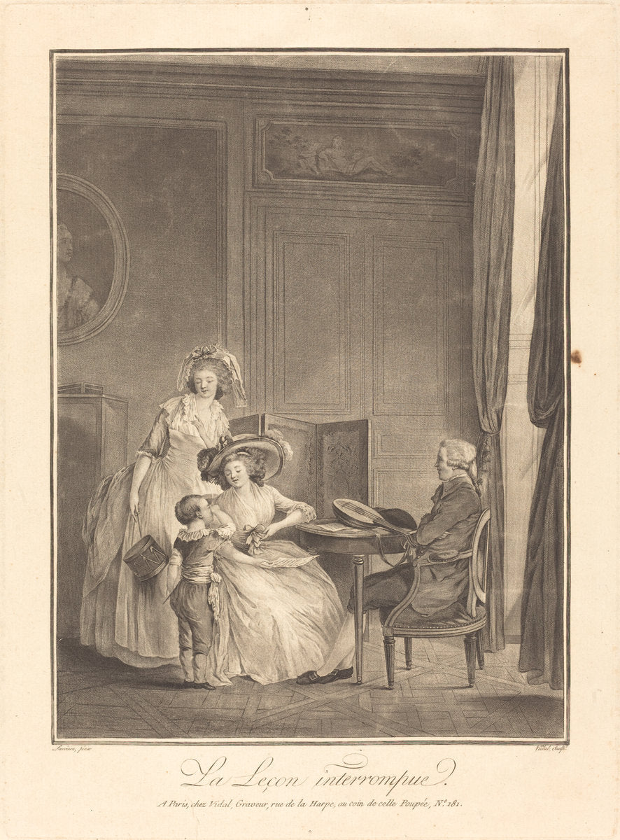 La lecon interrompue by Geraud Vidal after Nicolas Lavreince (French, 1742 - 1801), 16X12"(A3)Poster Print