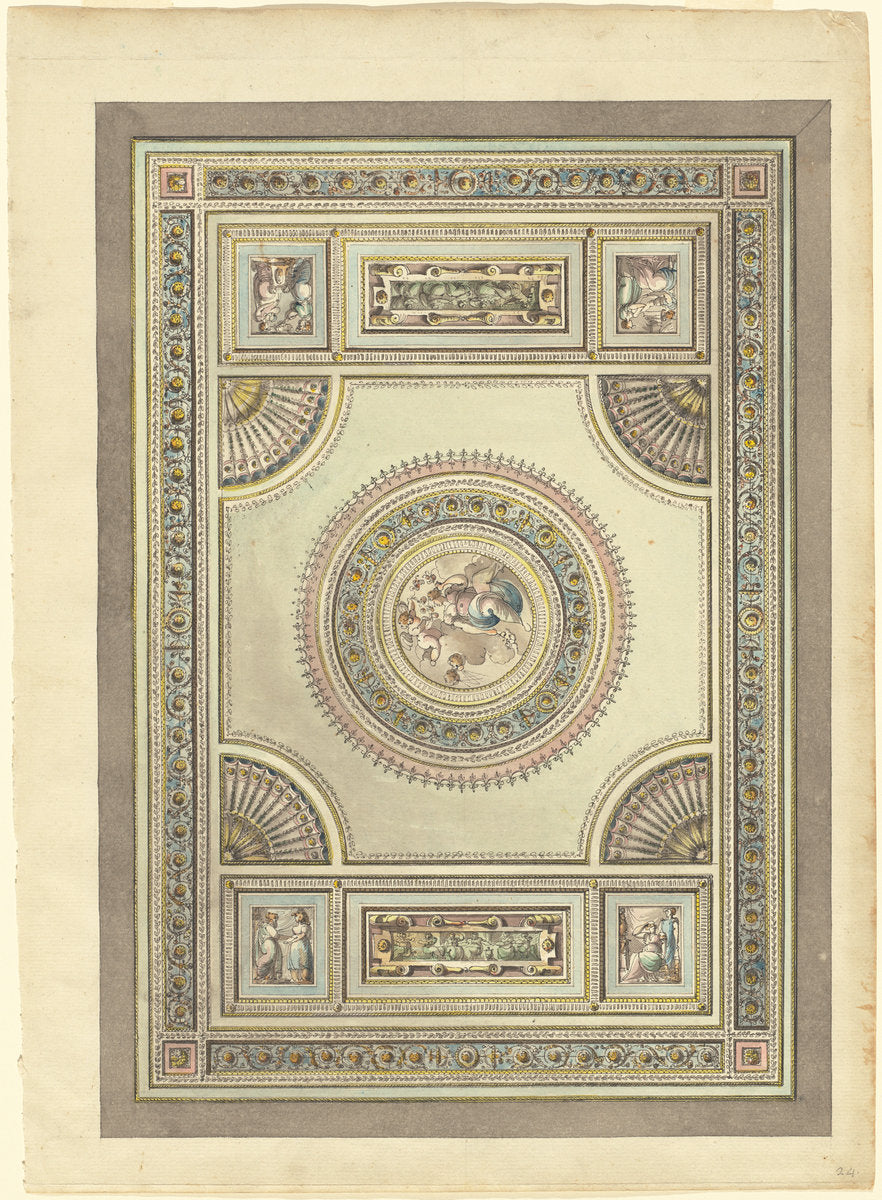 An Ornate Ceiling with an Allegory of Spring by Giacomo Quarenghi (Venetian, 1744 - 1817), 16X12"(A3)Poster Print